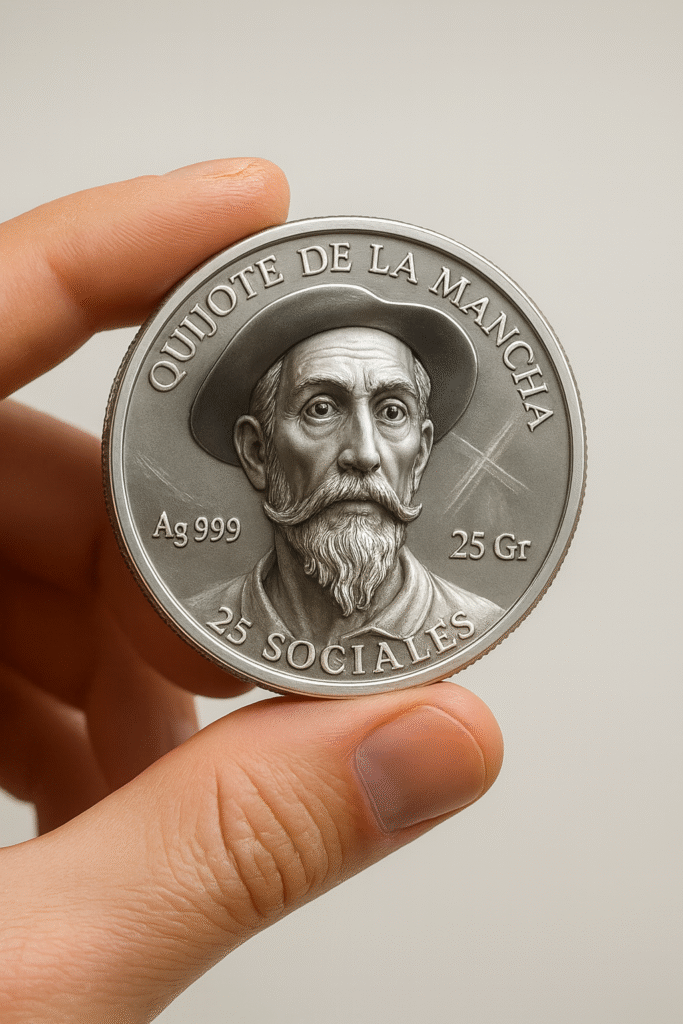 mano con moneda quijote
