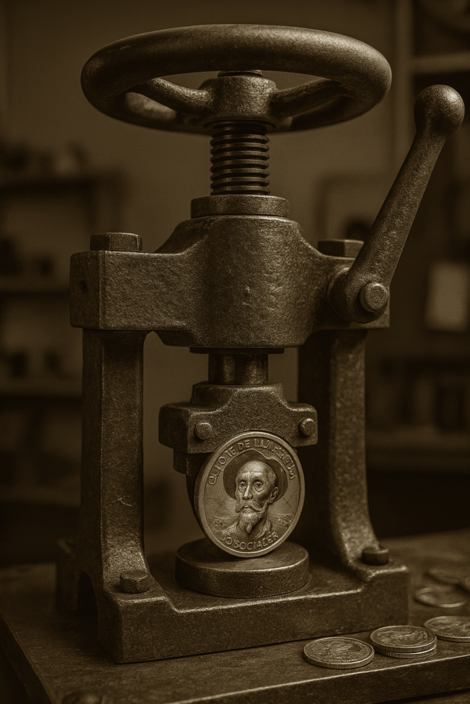 prensa con moneda quijote